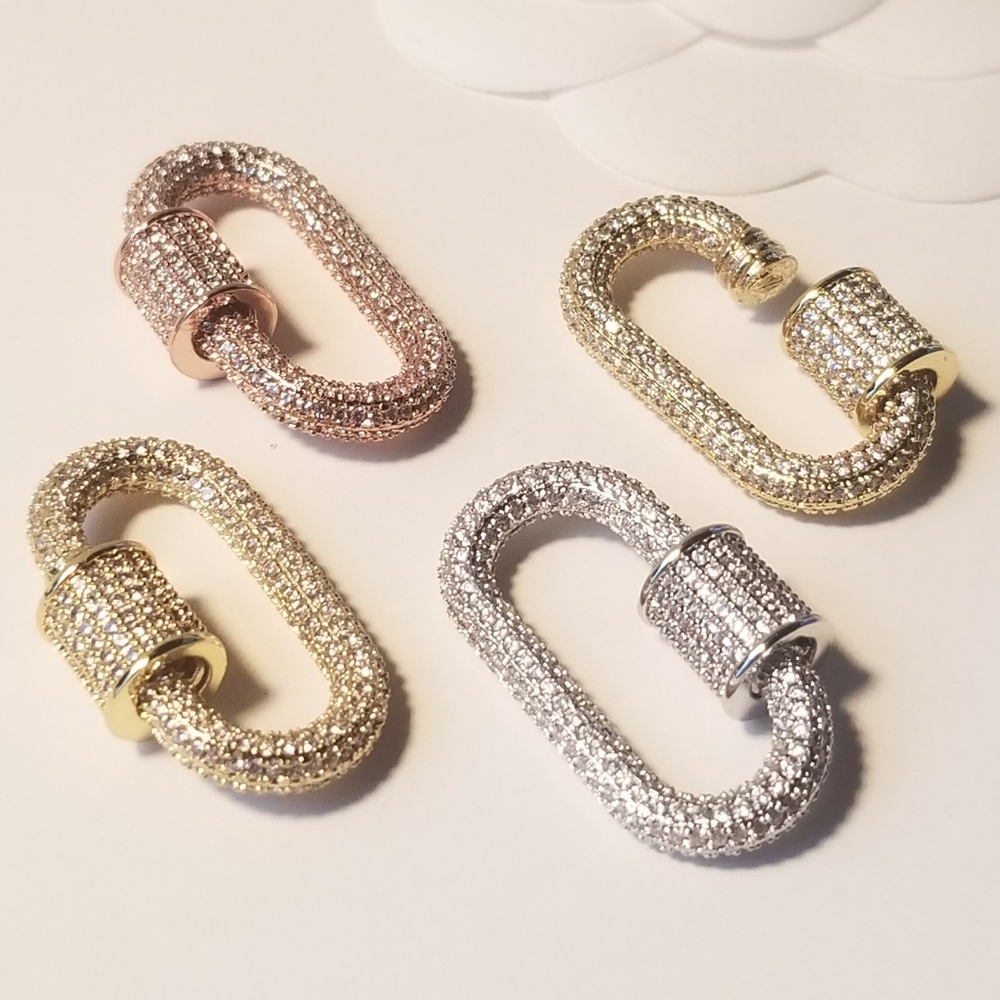 NEW Full Bling Pave CZ Carabiner Lock Pendant NWT - Picture 1 of 4